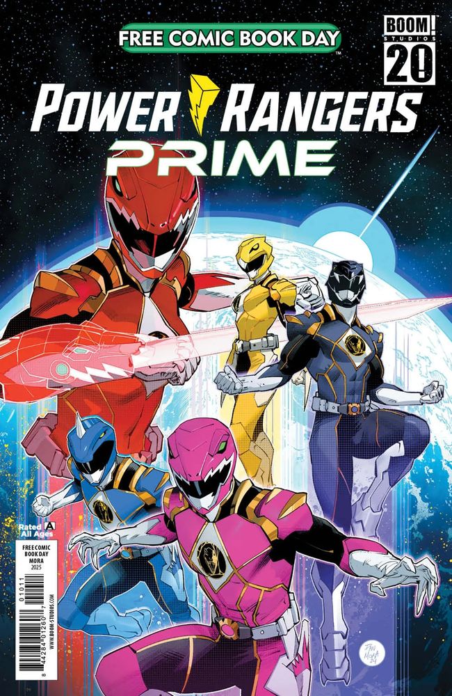 The cover to the recent Power Rangers Prime/VR Troopers FCBD flipbook. Featuring the 5 Prime Rangers: Red, Yellow, Black, Pink, Blue. Art by Dan Mora. 
