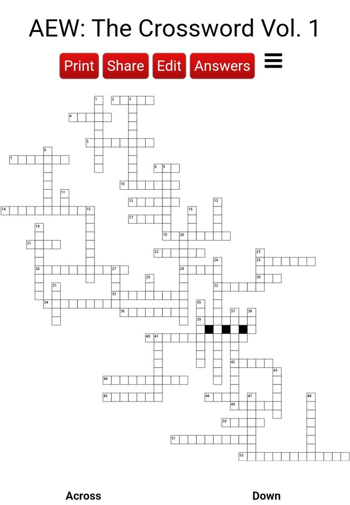 The layout for an AEW themed crossword puzzle