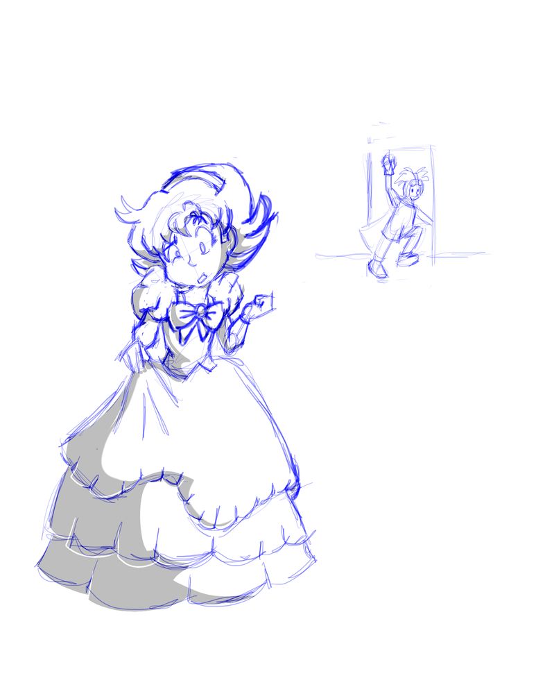 Prince of Cannock (now in the body of his younger sister) looks down at himself while his sister (in his original body) waives and leaves. 