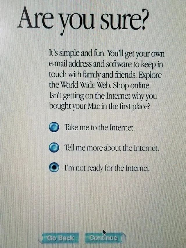 Old installation screen asking 