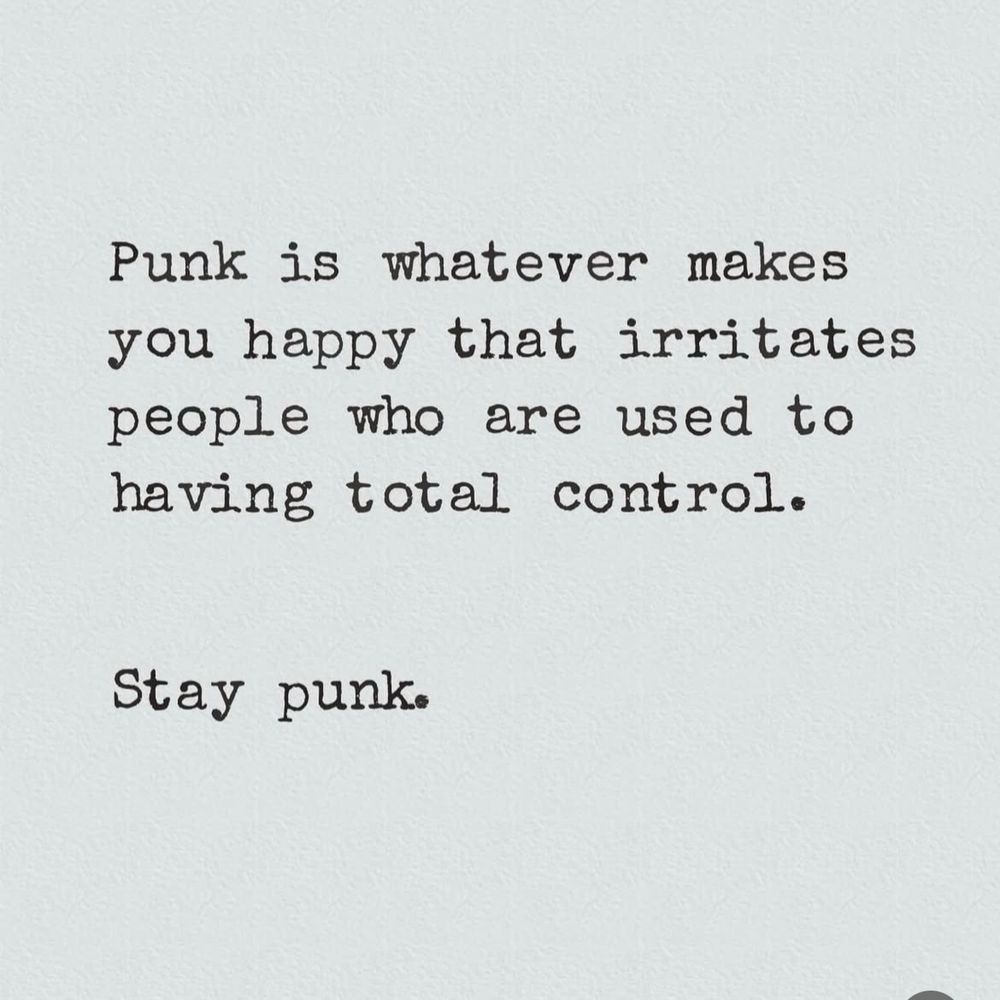 punk is whatever makes you happy that irritates people who are used to having total control

stay punk