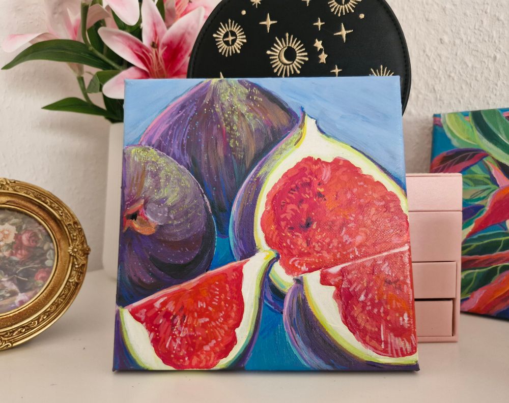 A small 20x20cm (8 inch) acrylic painting of figs
