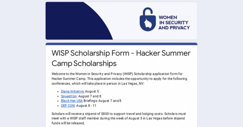 WISP Scholarship Form - Hacker Summer Camp Scholarships