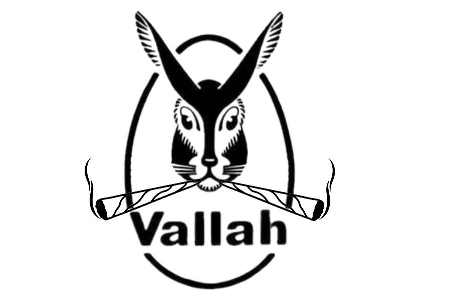 Das Logo der Firma Vaillant mit einem Hasen, anstatt der Nasenhaare hat er zwei Joints im Mund.  und dem Schriftzug Vallah.