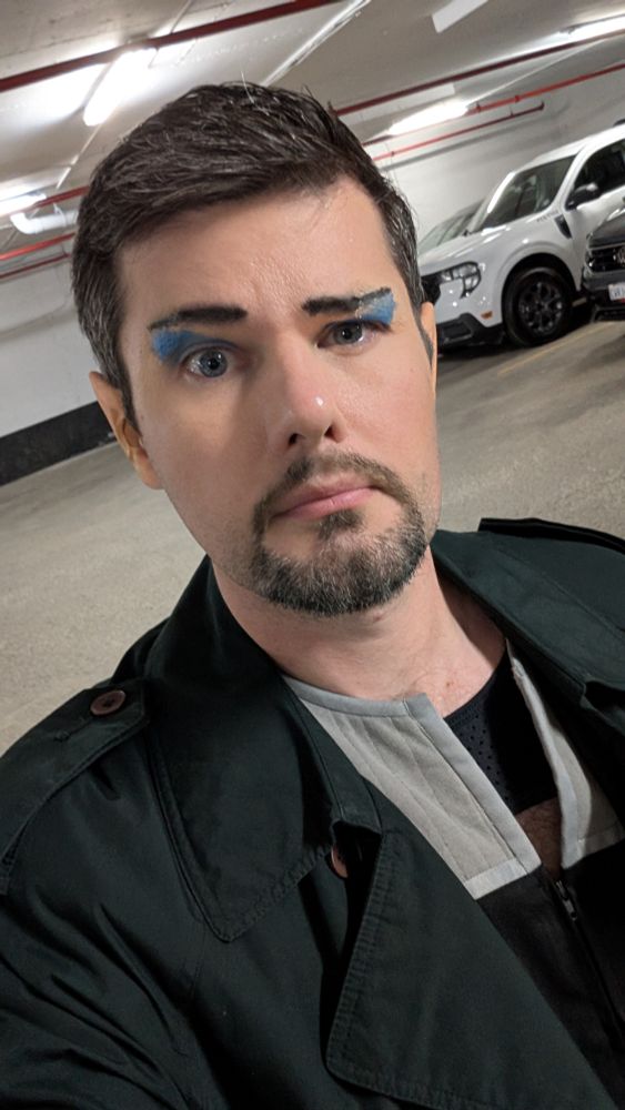 Vulcan Eyebrows, pointed ears, and blue eyeshadow.