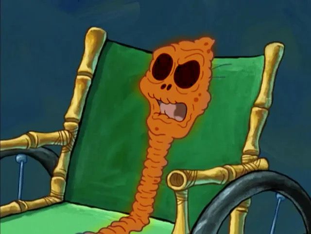 A photo of Baby Prunes, the really old mother from Sponge Bob, edited to be orange like Trump