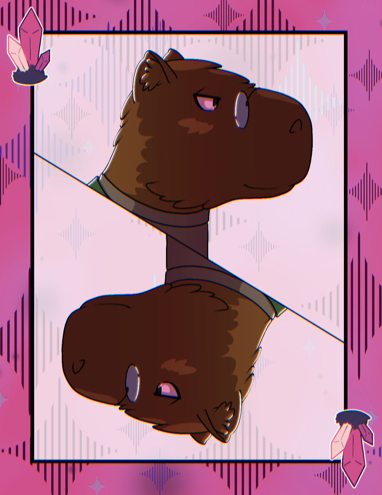 ArtFight attack for MrFullCrumb of their character Capy Byron in the style of a playing card bust