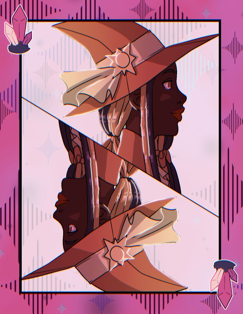 This is a drawing!! ArtFight attack for Parziivale of their character Adelola in the style of a playing card bust