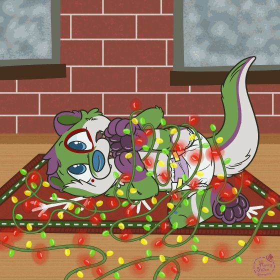 Green Otter wrapped up in Christmas Lights