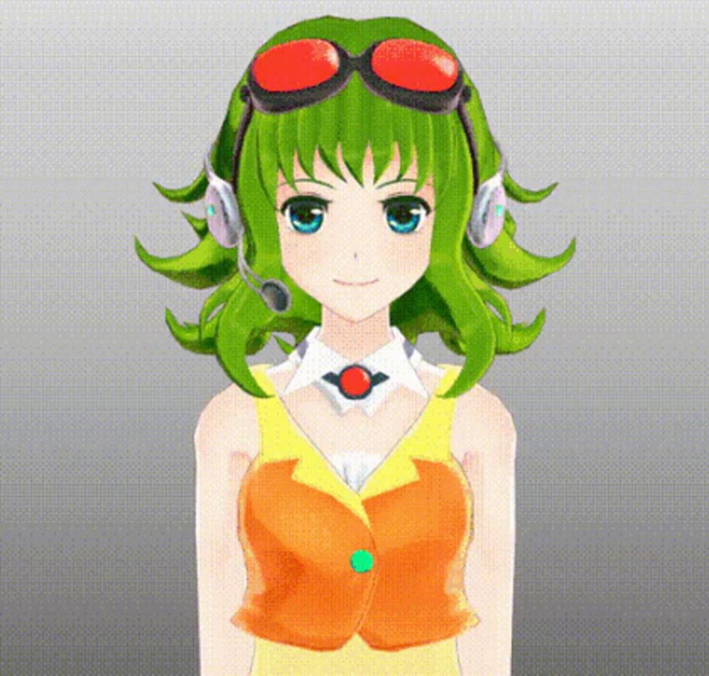 a girl with green hair is wearing headphones and goggles .