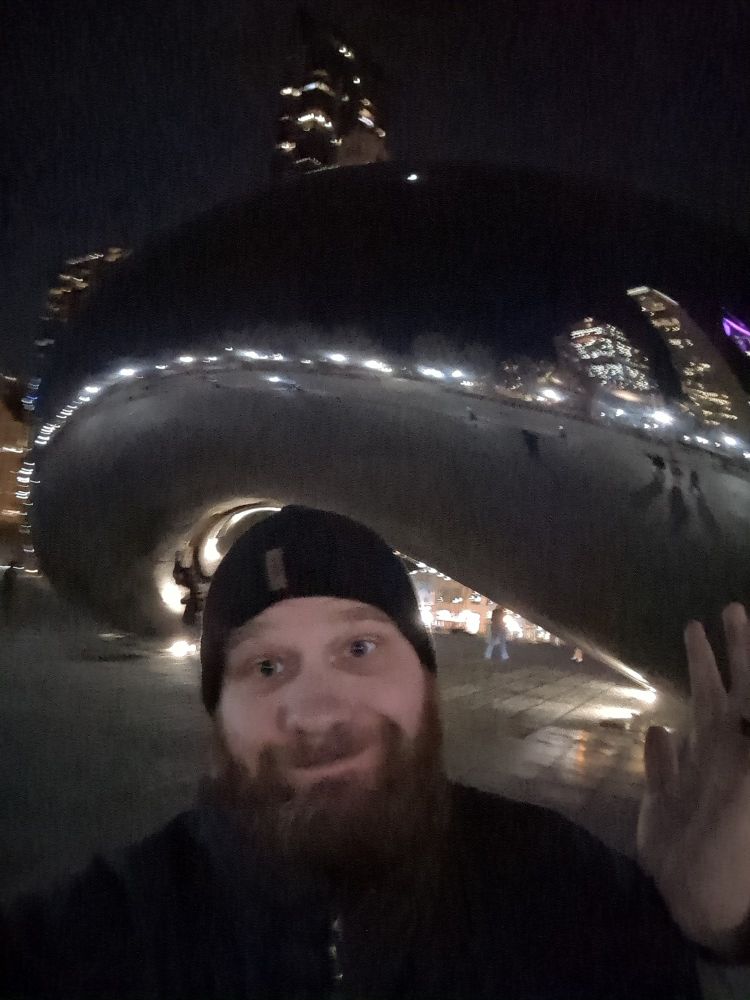 Author in front of the Chicago bean statue. 
