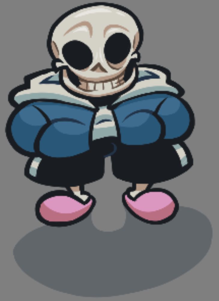 A drawing of Sans Undertale, he stands up, eyes hollow with his hands in his pockets, casting a shadow in front of him.