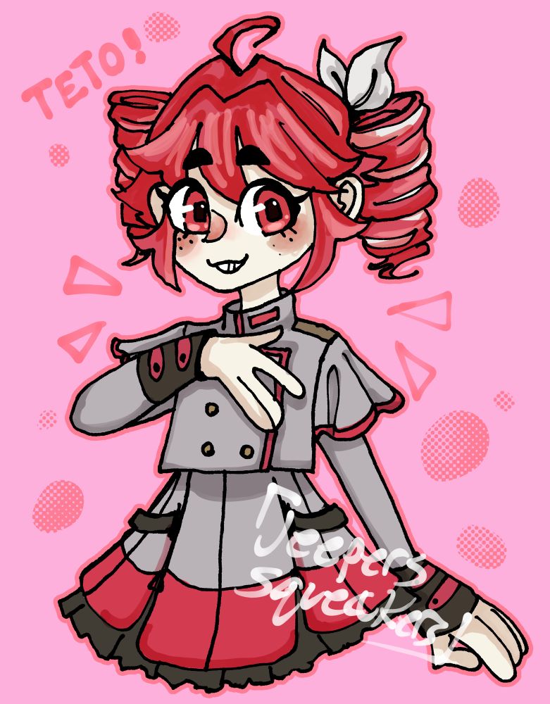 A half body digital illustration of kasane teto in her synthesizer v outfit