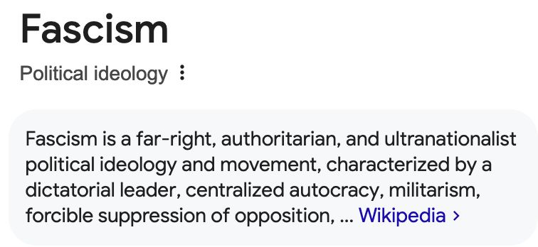 Screenshot of wikipedia definition of Fascism