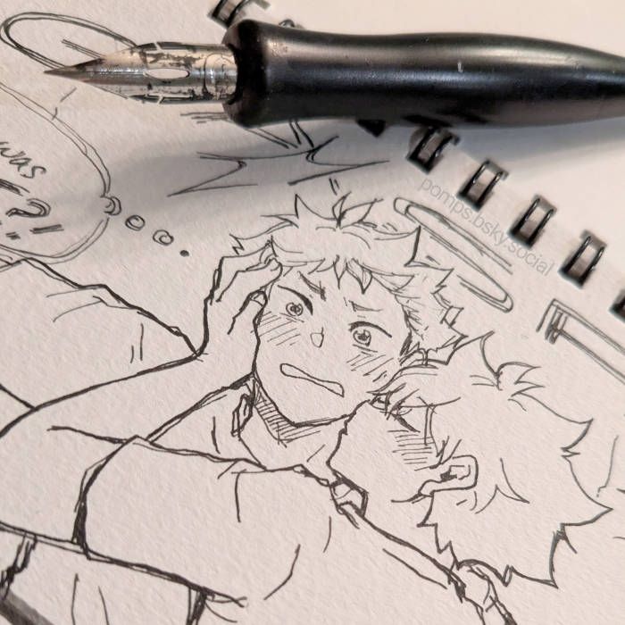 photo of g-pen over inked sketch of another unfinished tkhn comic