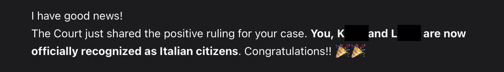 Confirmation of Italian citizenship