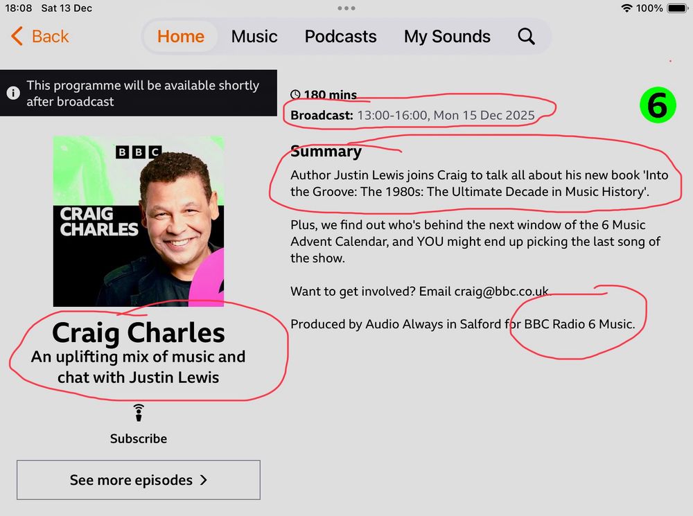 Details of Craig Charles’s 6Music show this Monday afternoon, 15 Dec, 1-4pm.

‘Author Justin Lewis joins Craig to talk about his new book, Into the Groove: The 1980s: The Ultimate Decade in Music History’.

