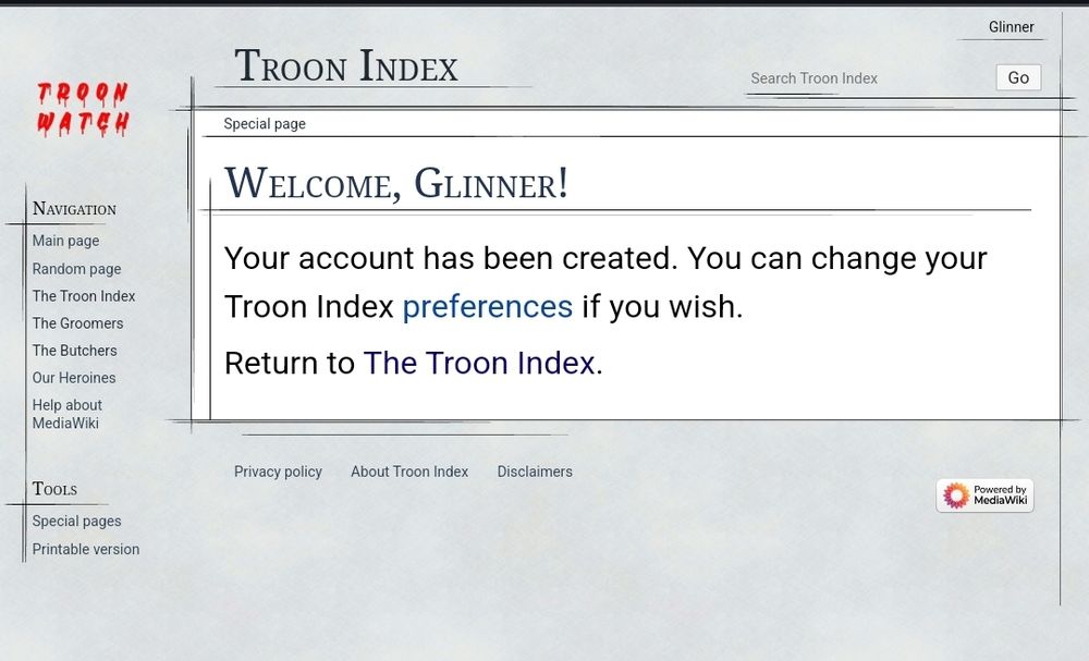 Screenshot from a sign in screen saying "welcome glinner"
