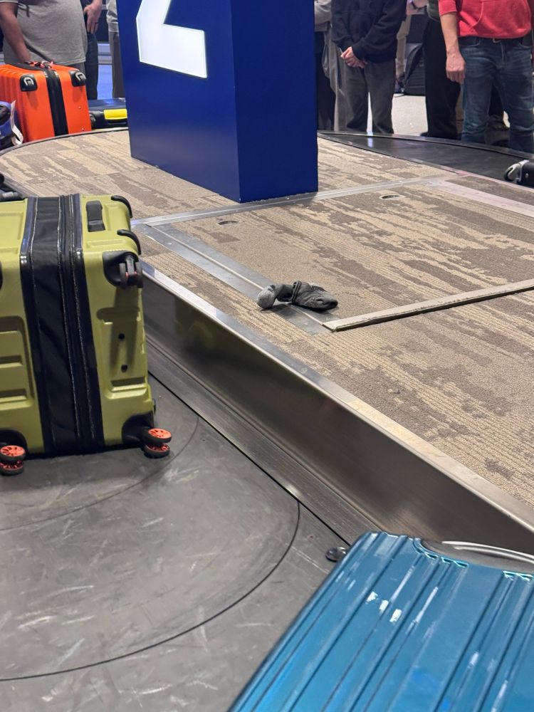 Baggage claim carousel. There’s a lost sock up in the center of the carousel. 
