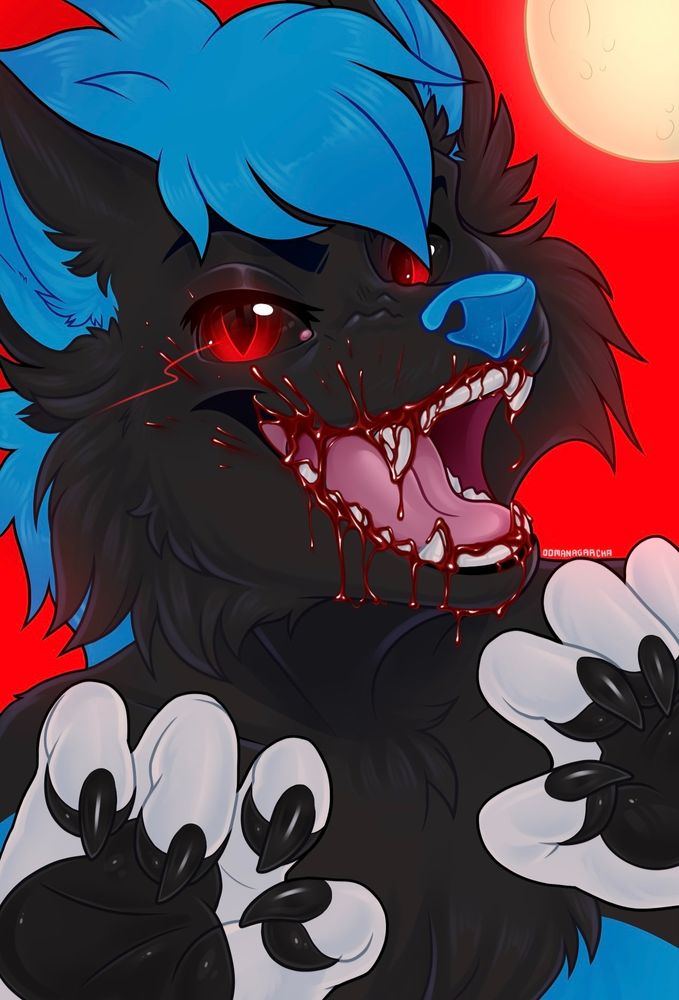 Inferno evil, covered in blood with his signature glowing eyes