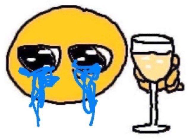 picture meme of an emote raising a glass of champagne with tears pouring down its face