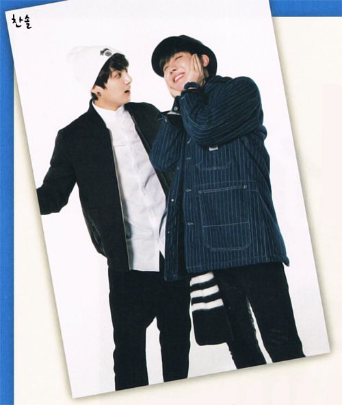 150221 Jungkook looking at j-hope who is smiling with his eyes closed and his hands cupping his face for Hanryu Pia Vol. 3
scan by chansool