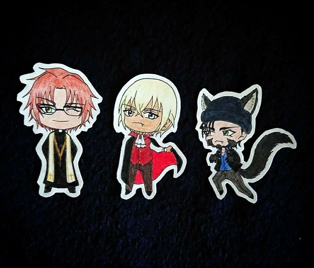 old Halloween Chibis (2018) from Detective Conan
from left to right:
Priest Subaru Okiya, Vampire Toru Amuro (Rei Furuya) , Werewolf Shuichi Akai