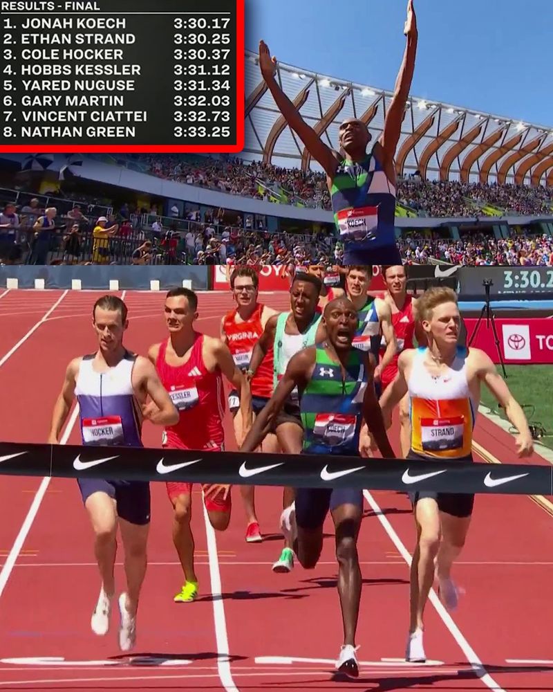 Jonah Koech kicks past Ethan Strand and Cole Hocker to take the 1500m title! #USATFOutdoors 

Yared Nuguse finishes in 5th