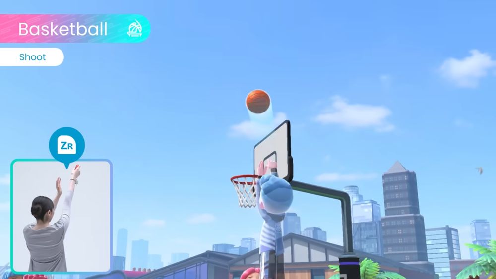 Screenshot from Nintendo Switch Sports promo video:
Basketball
Shoot