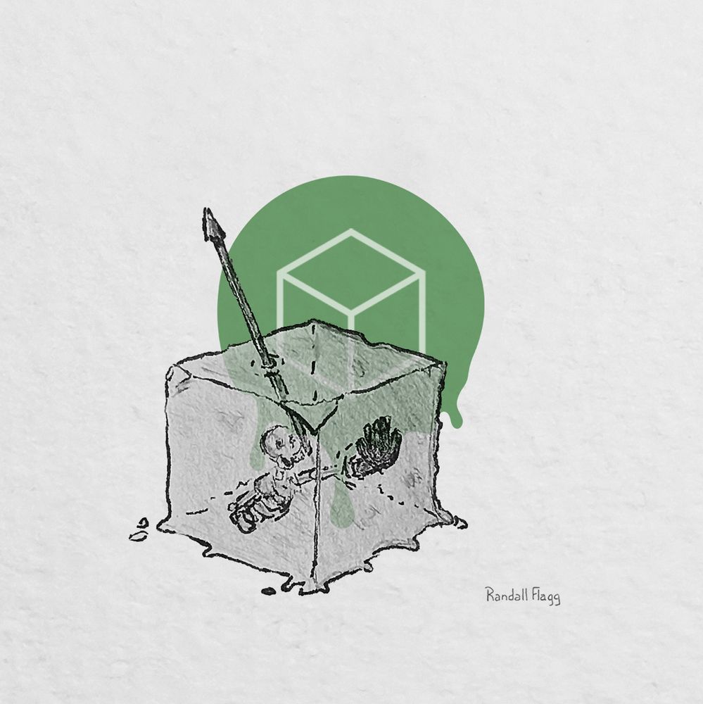 Un cube gélatineux devant son logo sur fond vert