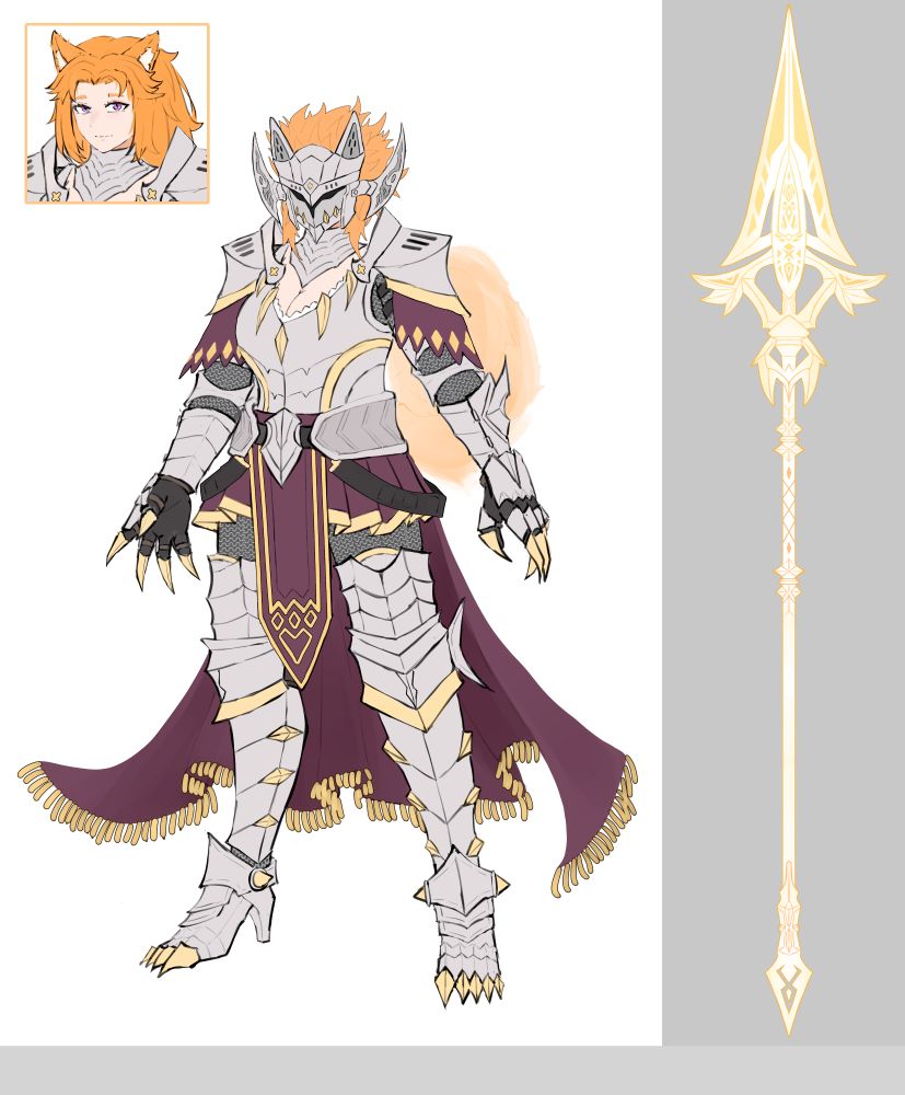 Memorii Keeshond's Armor and Spear, by Saito_Sans on Vgen - Quote is Cu Chulainn Alter's Noble Phantasm, reading, "Unleashing this beast, no holds barred. I'll defy despair. Die by my fangs!"