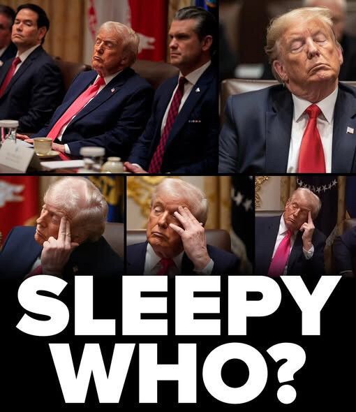 Trump pictured asleep on numerous occasions with the words Sleepy Who? 