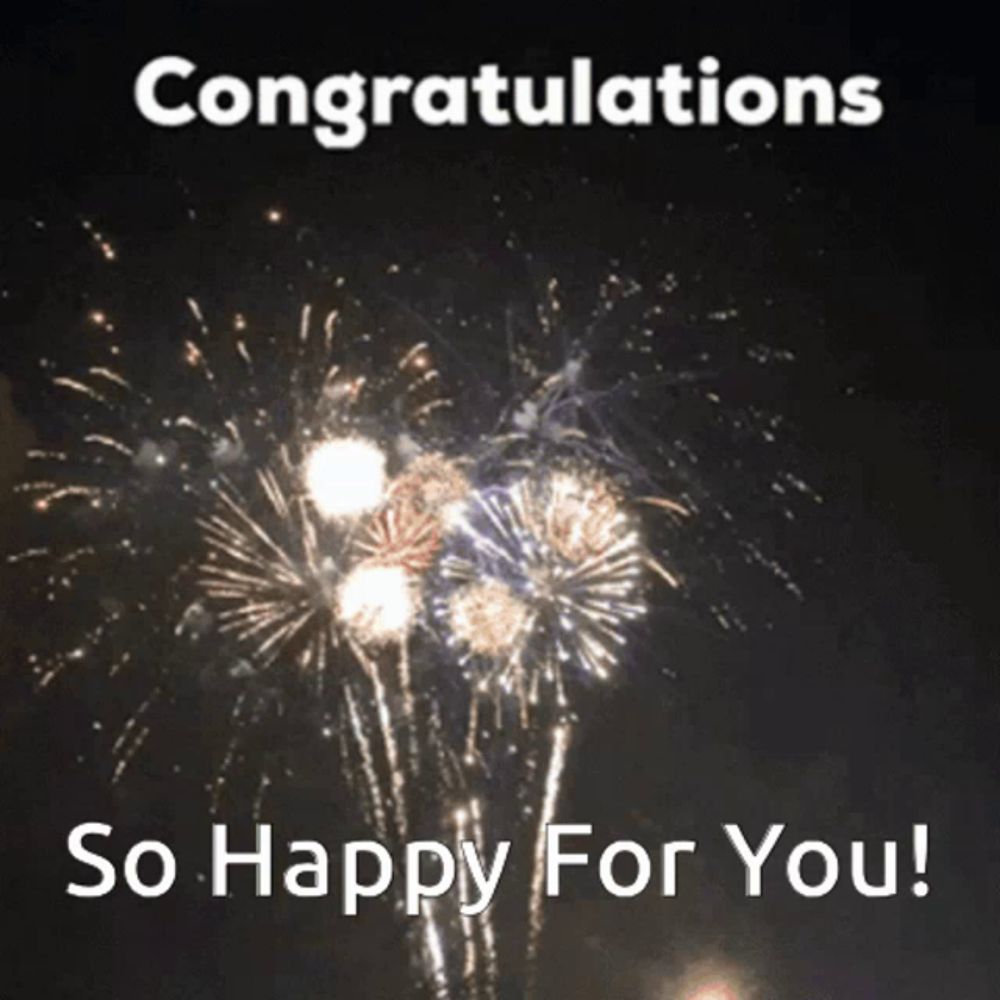 a congratulations so happy for you greeting with fireworks in the background