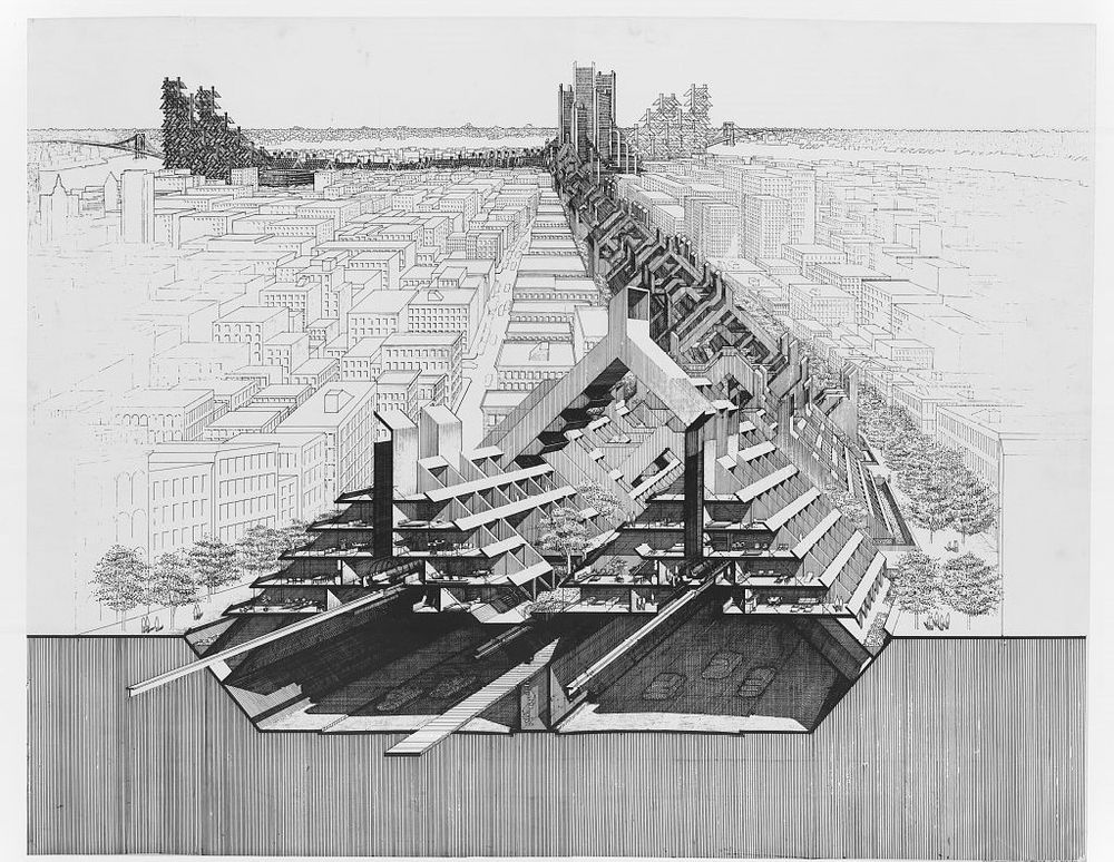 Image of Paul Rudolph’s NYC Expressway drawing proposal