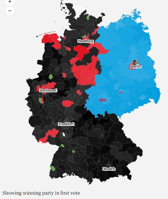 Map of Feb 2025 German election results, first vote.