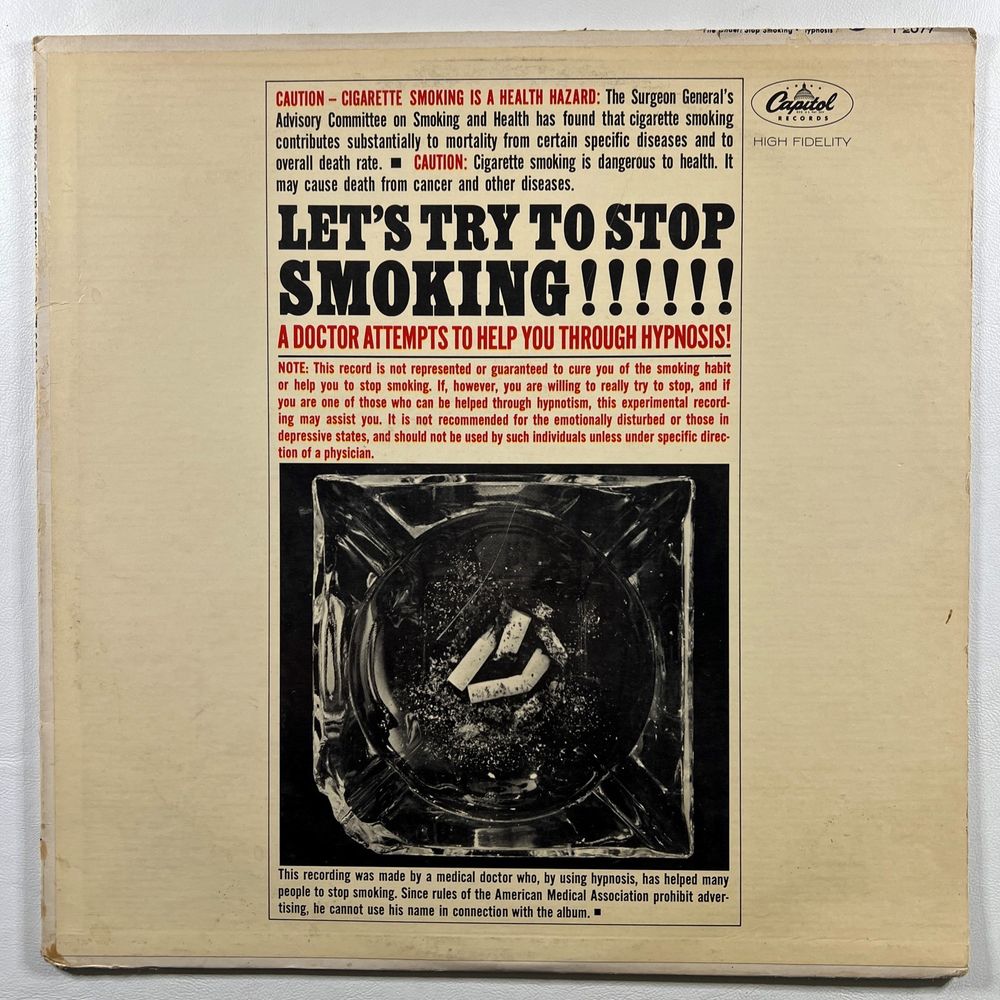 “Let's Try To Stop Smoking” Scott Gordon LP/Capitol (EX) Hypnosis Self-Help Mono