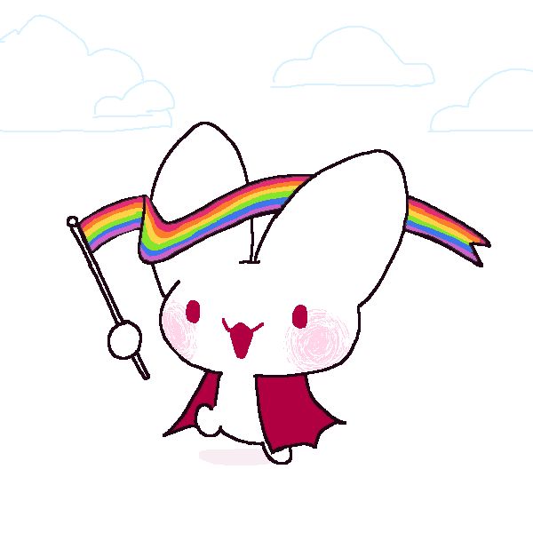 A bloodling waving a pride banner