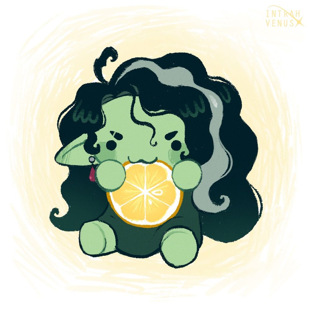 Intrah chomping down on a lemon slice