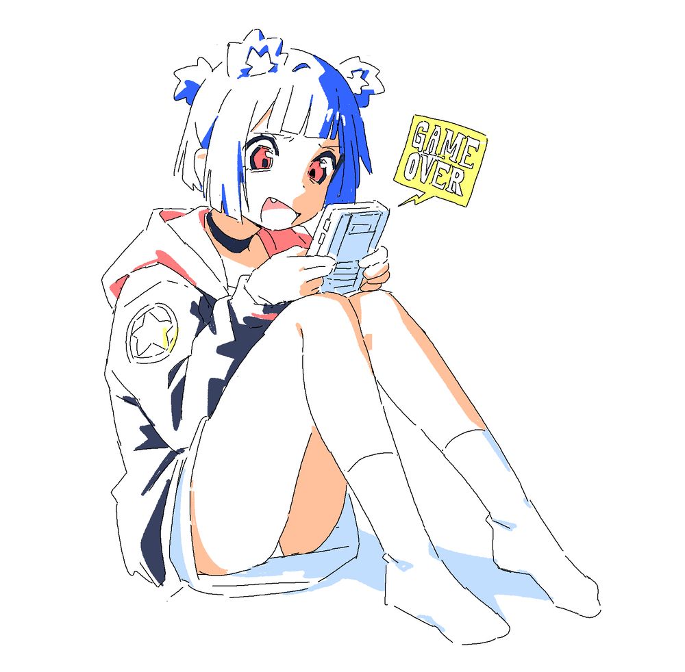 Sketch of Gris from my manga Go! Go! Gris! playing Gameboy and failing