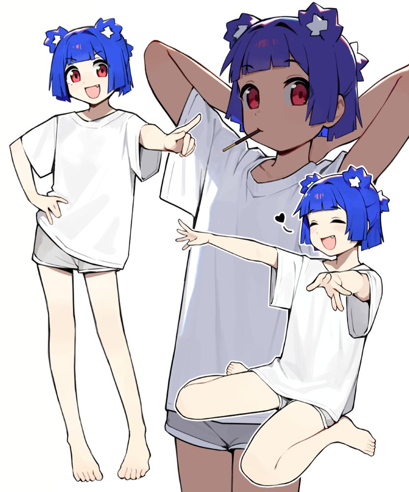 Illustration of my bear girl oc Gris in 3 different poses. She's very cute.