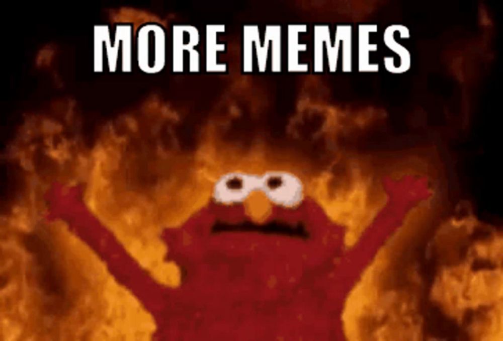 elmo is surrounded by fire with the words more memes above him