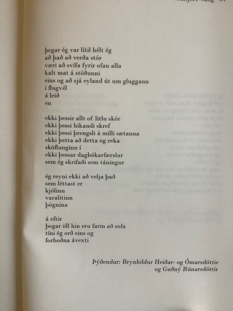 Ljóð eftir Vónbjørtu Vang í þýðingu Brynhildar Heiðar- og Ómarsdóttur og Guðnýjar Rúnarsdóttur.