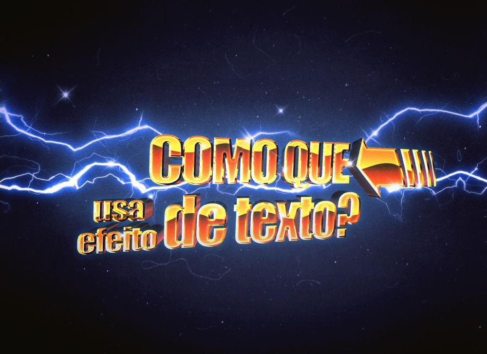 Texto "como que usa efeito de texto?" com um efeito de De volta para o futuro