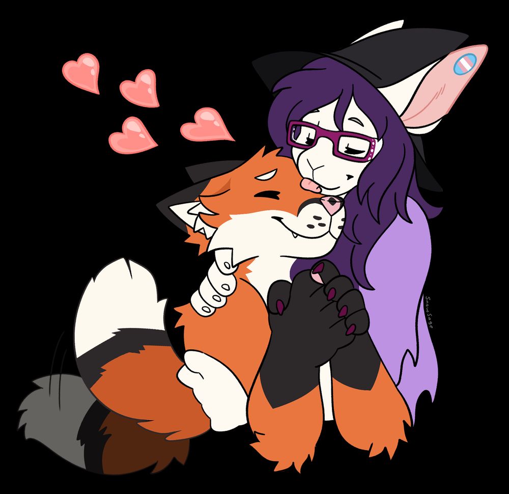 A witch bunny kiss licking a fox 
