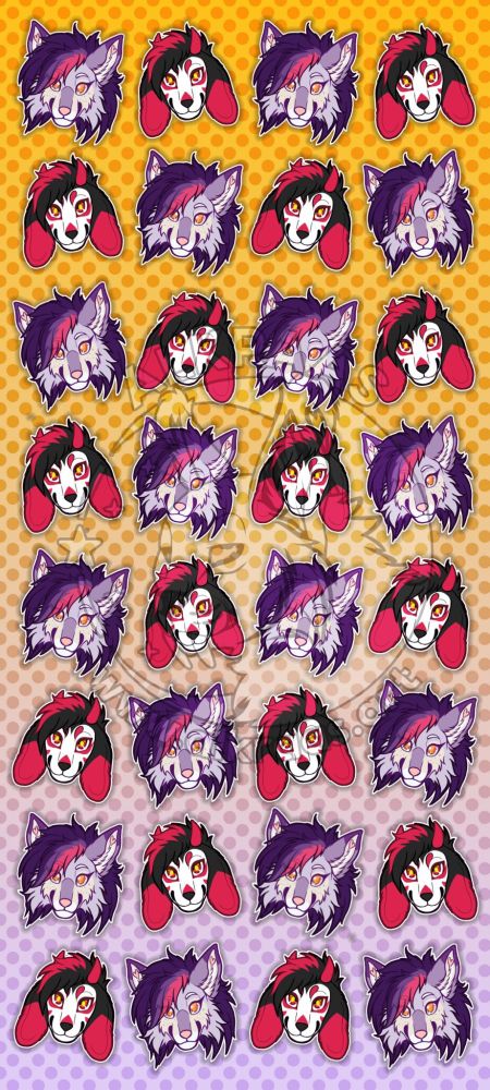 Digital Art of a anthro canine character and an anthro bunny character, both are arranged in a repeating pattern on a yellow to pink gradient