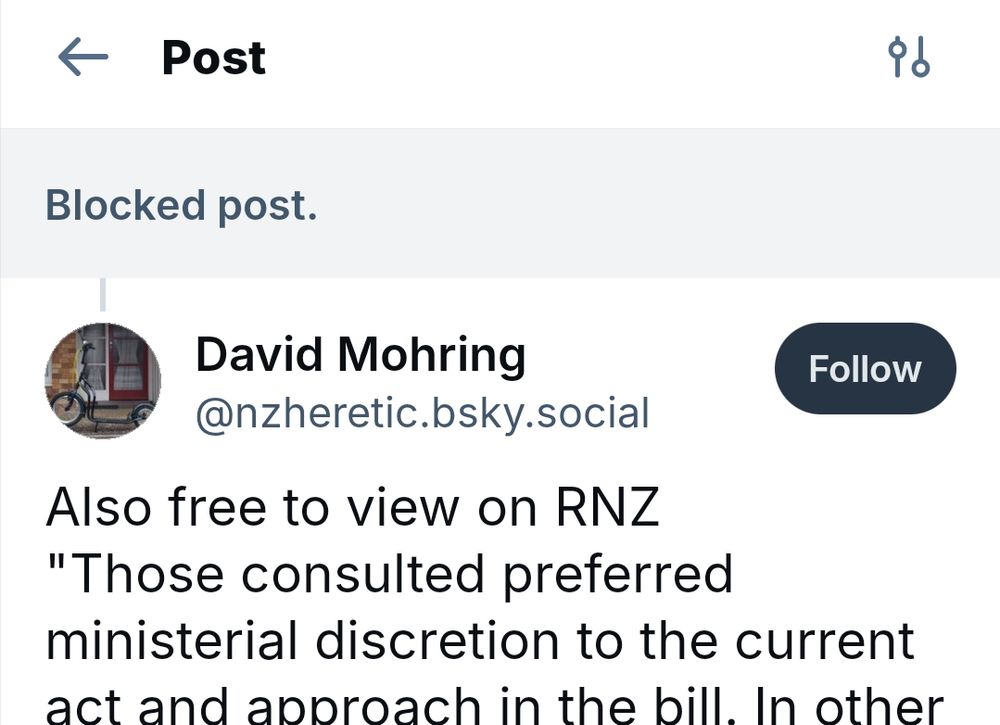 Partial screenshot showing the post being replied to is blocked for me