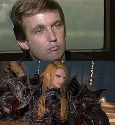 A photo of young Trump flipped paired with a screenshot of Zenos