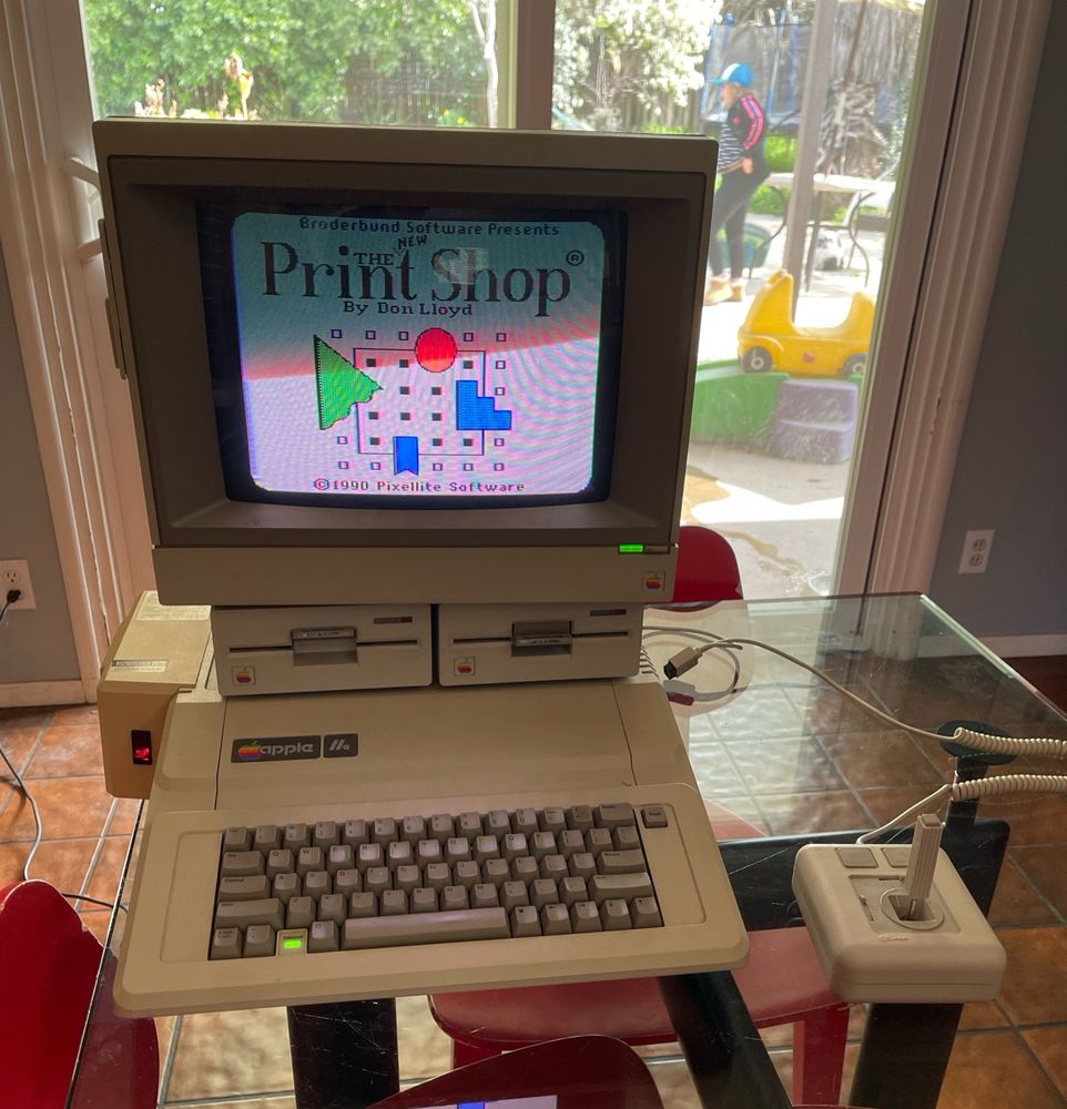 Vintage Apple ii computer powered on