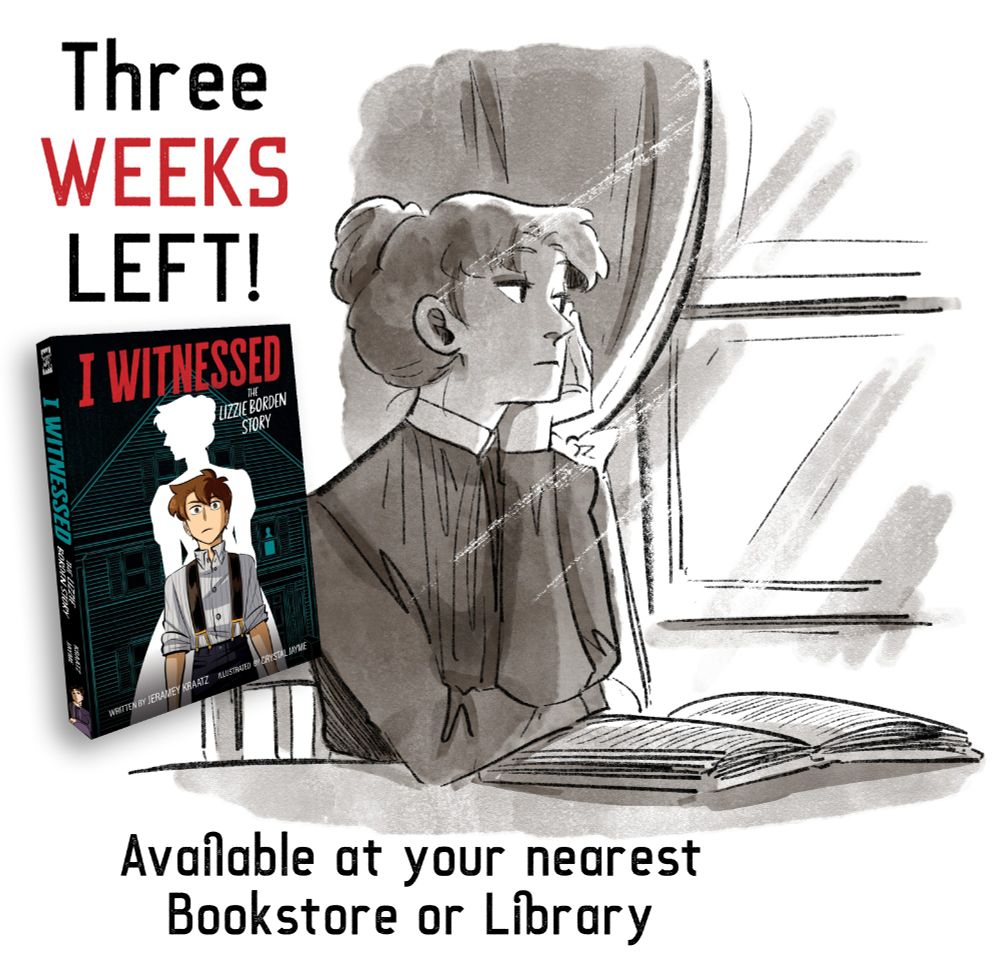 Promo art for the Graphic Novel "I Witnessed The Lizzie Borden Story". Featuring Lizzie Borden reading a book while staring out the window. 