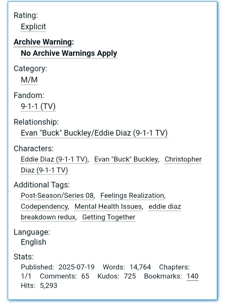 AO3 tags for buddie fic "landslide season" by doitgently.